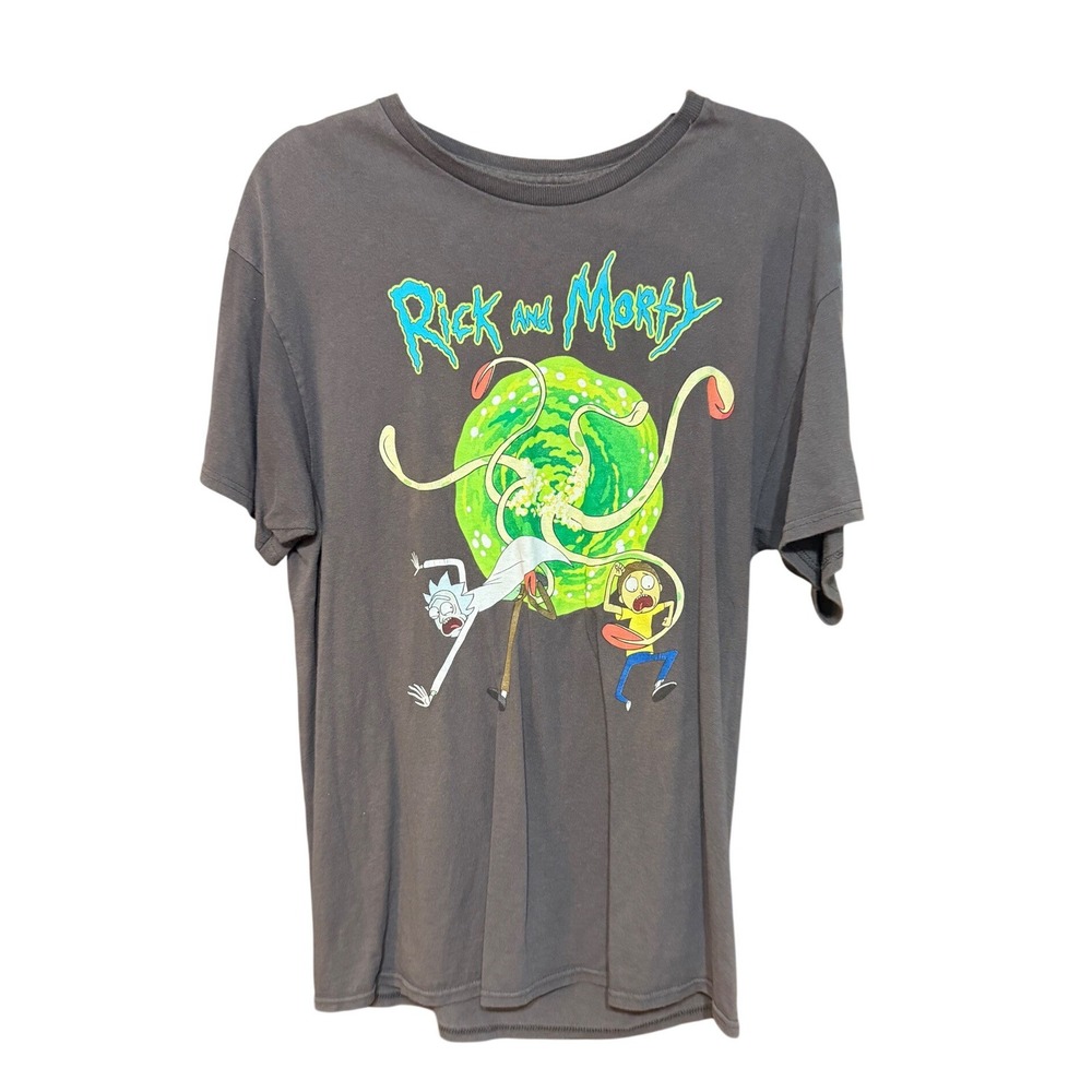 Rick and Morty Adult Swim Graphic T-Shirt Charcoal Gray Ripple Junction Large